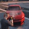 FiveM ESX Pressure Gun Script cleaning a red car with water spray