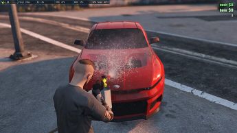 FiveM ESX Pressure Gun Script cleaning a red car with water spray