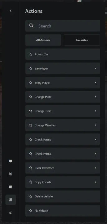 FiveM ESX Admin Menu interface with in-game management tools and options