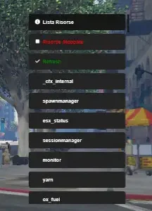 ESX Admin Menu Script showing resource management options in GTA RP.