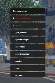 ESX Admin Menu Script showing resource management options in GTA RP.