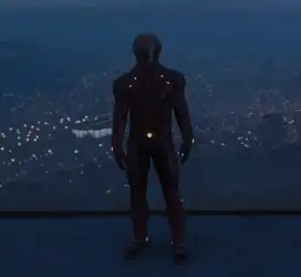 GTA V RP futuristic armored character standing over a city at night.