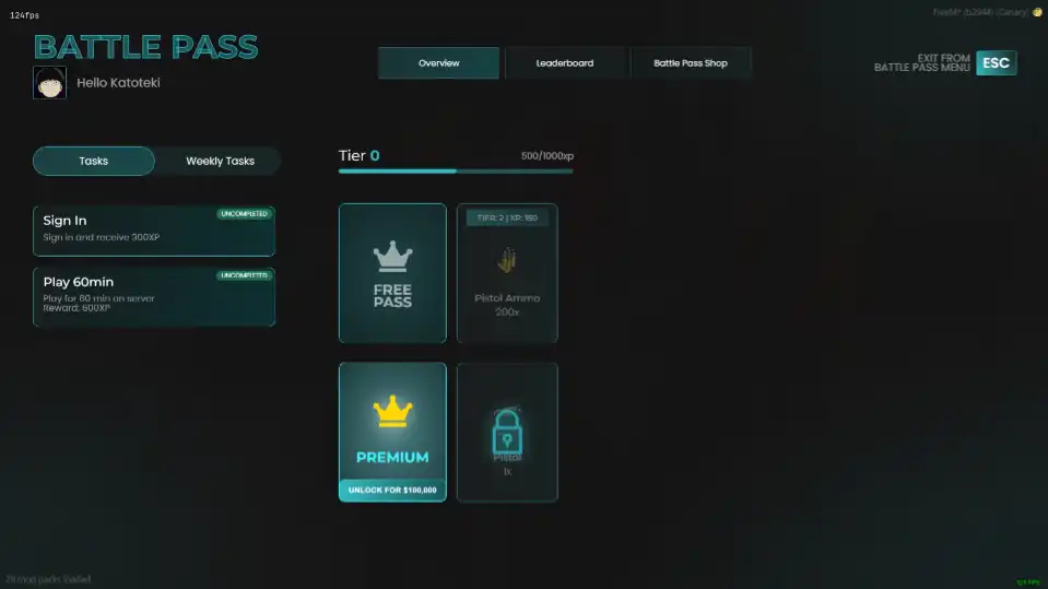 FiveM ESX Advanced Battlepass System – tiered progression and reward system.
