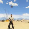 Player triggering an aircraft airstrike using ESX Aircraft Airstrike Script in a GTA RP desert scene