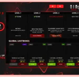 FiveM ESX Battlepass system with level progression, rewards, and loot boxes.