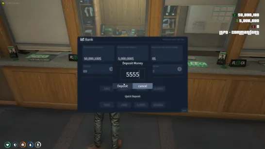 ESX Banking System UI – FiveM player depositing money at bank interface