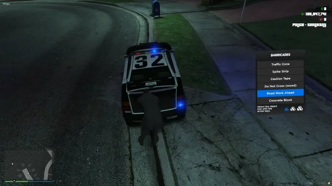 ESX Barricade System police vehicle UI with roadblock options