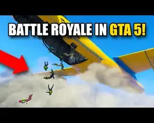 Battle Royale mode in GTA 5 – players parachuting from a plane for an intense survival experience in FiveM