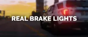 FiveM vehicle with active brake lights during sunset on a city road.