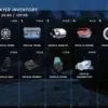 In-game screenshot of ESX Carbuilder Job Script showing detailed vehicle parts inventory including wheels, engine, exhaust, and more.