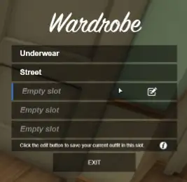 GTA V RP wardrobe menu using ESX CleanUI Wardrobe Script with outfit slots