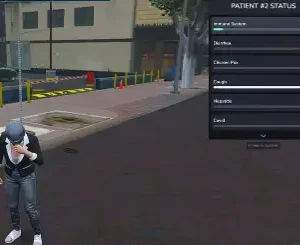 ESX illness script showing player with symptoms and patient status UI in FiveM