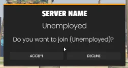 GTA V ESX job invite pop-up UI with option to join as unemployed.