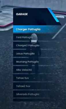 ESX job-based garage menu showing police patrol vehicle selection in FiveM