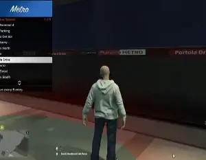 Character using ESX Metro station menu in game.
