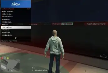 Character using ESX Metro station menu in game.