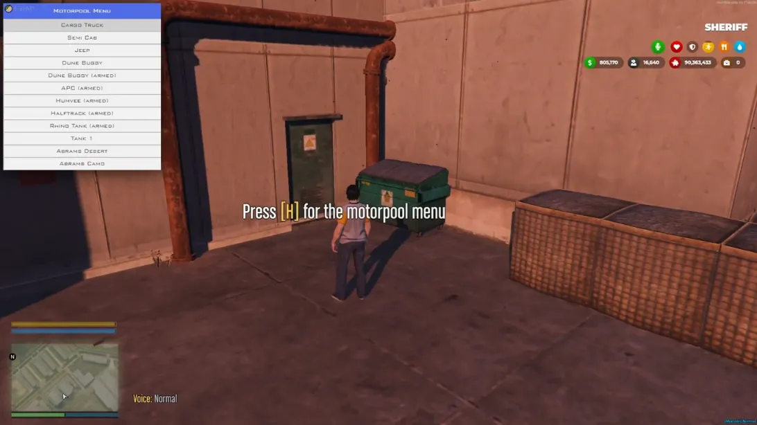 FiveM ESX military motor pool vehicle spawn menu