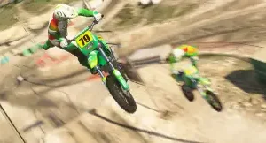 ESX motocross stunt bikes performing tricks mid-air in FiveM server
