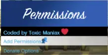 ESX Permissions Menu Script interface showing options to add permissions, manage roles, and configure donation settings in FiveM.