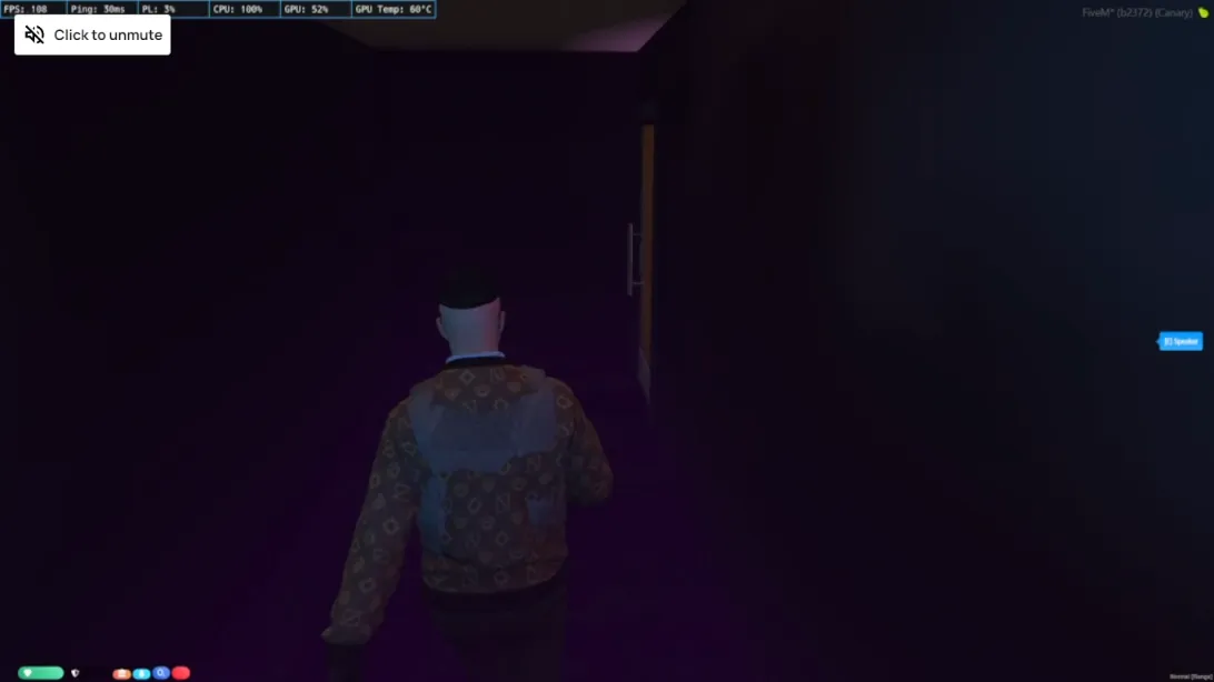 FiveM ESX Play Music Anywhere Script in use in a dark hallway environment
