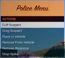 ESX Police Menu interface with arrest and vehicle actions in FiveM