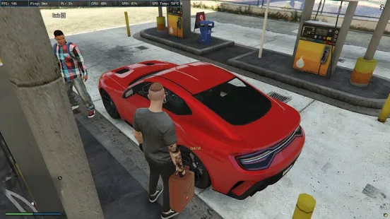 GTA V ESX Refuel Pump Script - Player refueling red sports car at gas station