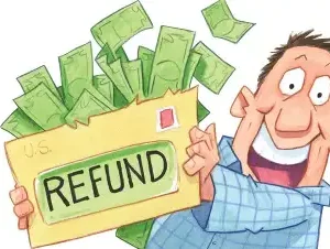 ESX Refund System cartoon showing happy player receiving money refund in FiveM