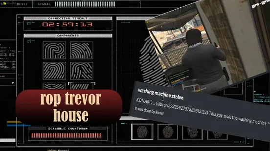 Rob Trevor’s house in FiveM with the ESX Rop Script. Includes alerts, animations, loot zones, and customizable cooldowns.