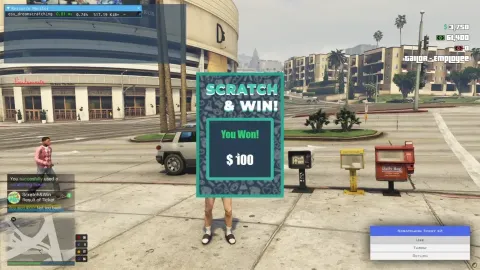 FiveM Esx Scratch Card and Win game showing $100 prize