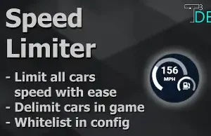 ESX Speed Limiter interface with features like limit, delimit, and whitelist options for in-game vehicles.