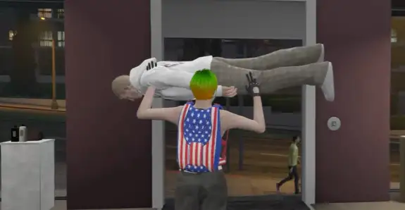 GTA V RP character lifting another player inside building using ESX Throw Players script