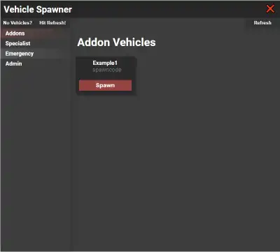 ESX categorized vehicle spawn menu with addon car selection in FiveM