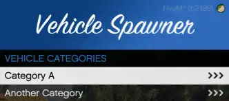 FiveM ESX vehicle spawner menu showing vehicle category options