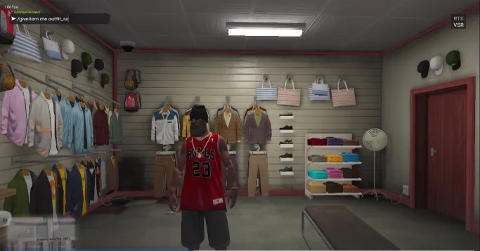 FiveM player customizing outfit in GTA V clothing store using ESX Outfits Script