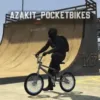 FiveM Azakit Pocketbikes script featuring BMX stunt riding in a skatepark.
