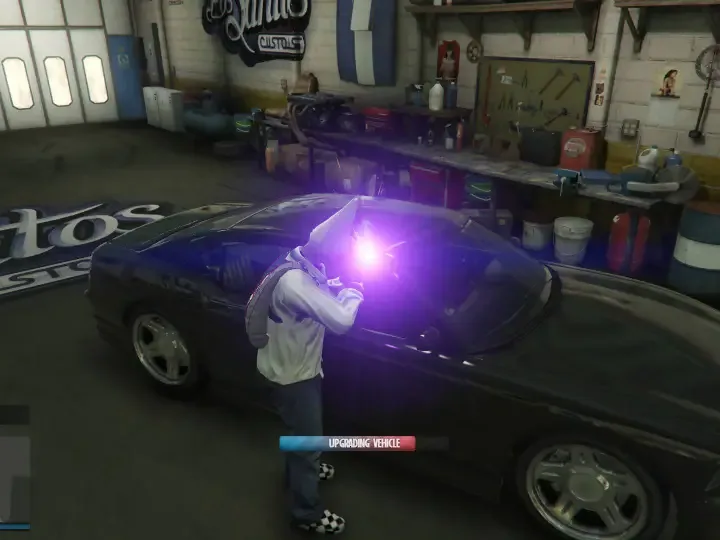 GTA V Esx vehicle Upgrades at Los Santos Customs with purple glow.