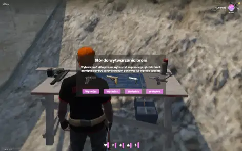 Player crafting guns at a weapon station using ESX Weapon Crafting Script in GTA RP.