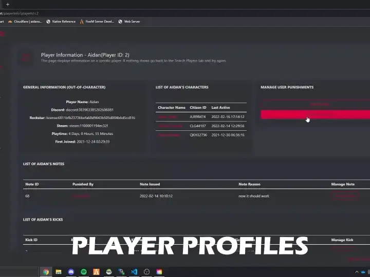 QBCore Admin Panel Script – Manage player profiles, permissions, and in-game information in FiveM.
