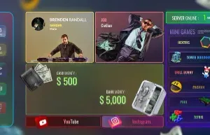 Qbcore Pause Menu with player stats, mini-games, and server information for FiveM.