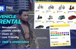 QBCore Vehicle Rental Script – Interactive rental system for vehicles in FiveM with license checks and customization.