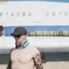 FiveM character with a cervical collar near a crashed airplane.