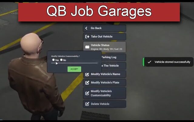 QBCore Job Garage Script – Job-specific vehicle management system for FiveM servers.