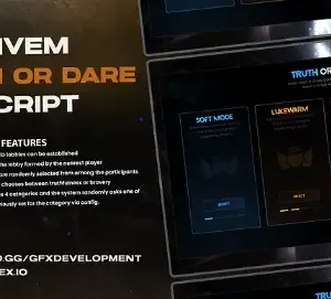 QBCore Truth or Dare Script for FiveM – Fun Social Roleplay GameQBCore Truth or Dare Script for FiveM adds a dynamic truth-or-dare game, enhancing roleplay with engaging social challenges and random questions.