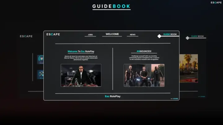QBCore Guide Book Script – Interactive player guidebook for server information and instructions in FiveM.