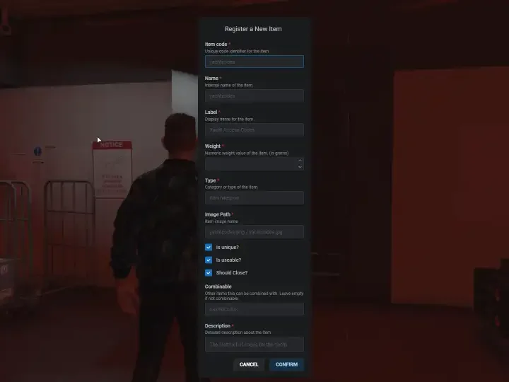 QBCore Item Creator Script – Create and register custom items for immersive FiveM gameplay.
