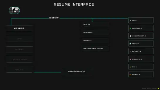 QBCore Pause Menu System V1 for FiveM, displaying real-time player stats, economy tracking, and job roles in an interactive interface.