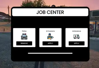 FiveM Job Center UI with Police, LS Customs, and Ambulance job selection