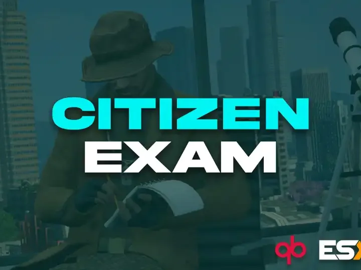 QBCore Citizenship Exam Script for FiveM, featuring an interactive roleplay test for identity verification and immigration approval.