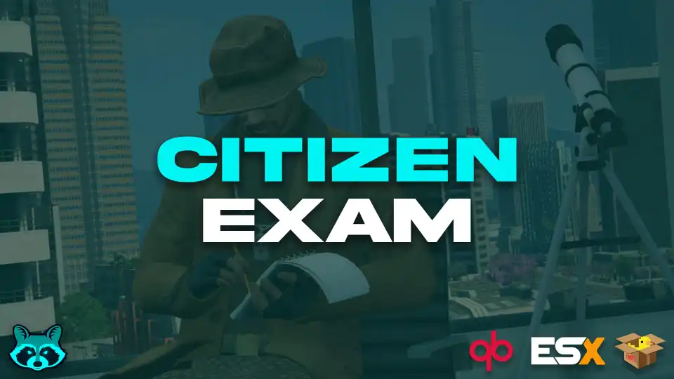 QBCore Citizenship Exam Script for FiveM, featuring an interactive roleplay test for identity verification and immigration approval.