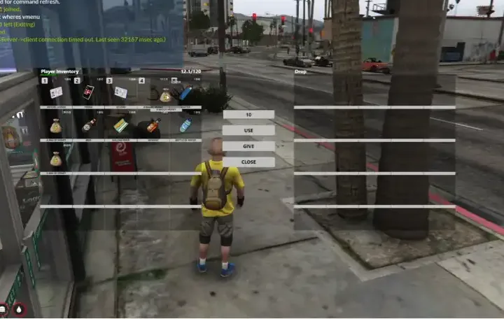 QBCore Money Bag script for FiveM displaying an interactive inventory system for managing in-game currency